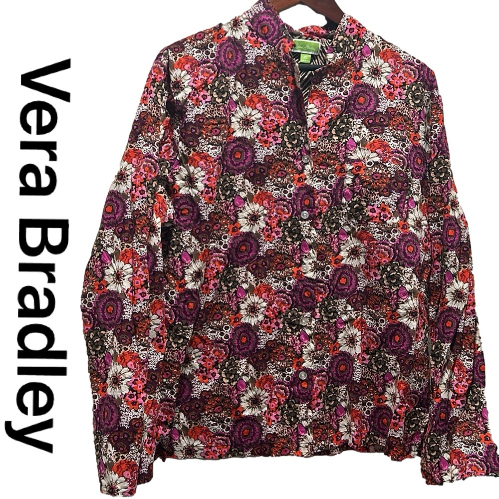Vera Bradley  long sleeve with floral design blouse size XL GUC.